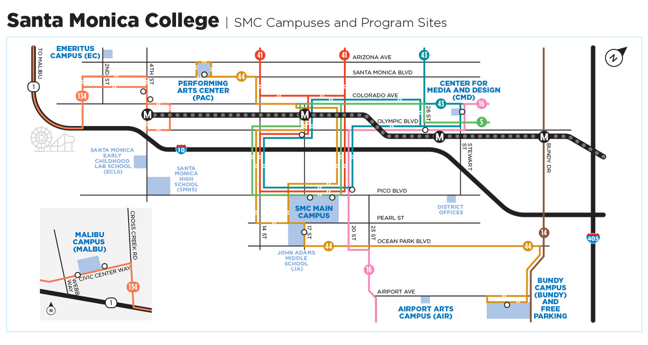 Area map of Santa Monica and the location of the SMC Campuses